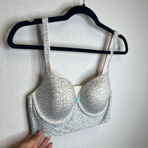 Victoria Secret Body by Victoria Lined Demi Bra 36C Teal Leopard Longline
